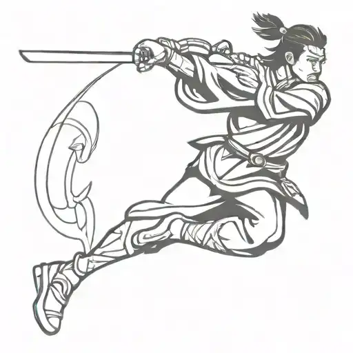 A Bold And Vibrant Minimalist Design Of A Samurai Warrior Holding A Football As A Weapon