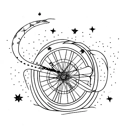 A Minimalist Tattoo Of A Bicycle Surrounded By Stars And The Moon