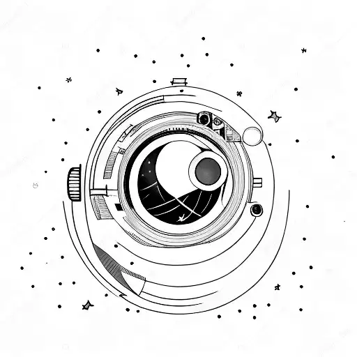 A Minimalist Tattoo Of A Camera With The Moon And Stars As The Lens