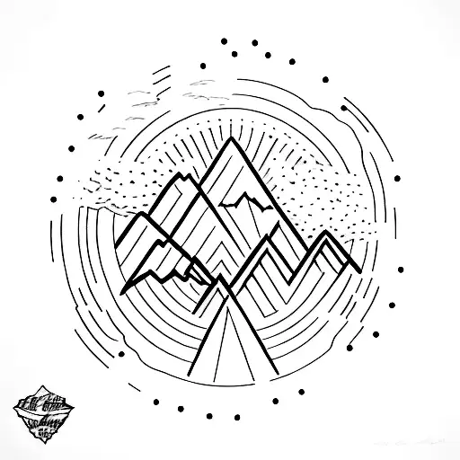 A Sketch-style Tattoo Of A Vinyl Record Spinning With Mountain Peaks As The Grooves