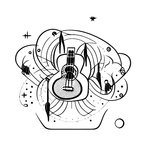 A Minimalist Tattoo Of A Ukulele With The Moon And Stars Forming The Soundhole