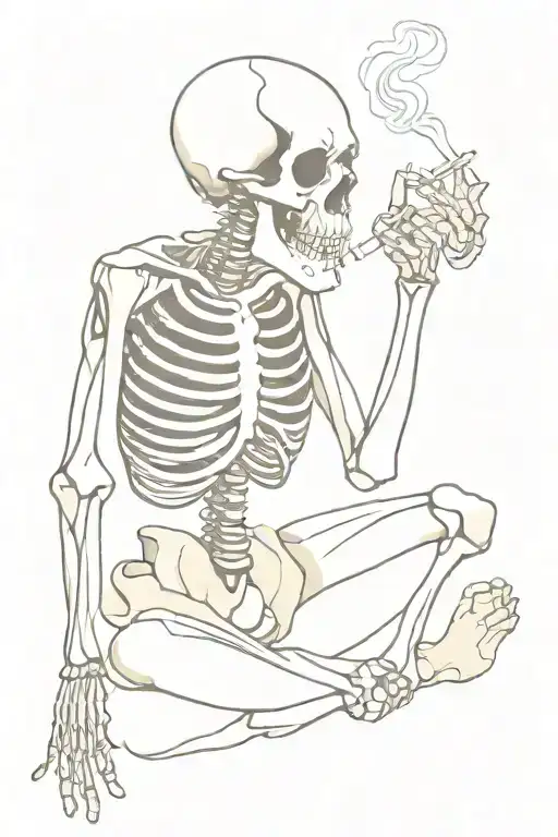A Skeleton Who Is Overworked And Exhausted From Life Smoking A Cigarette