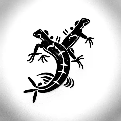 Tattoo Of Two Lizards In Shape Of Pisces Zodiac Sign