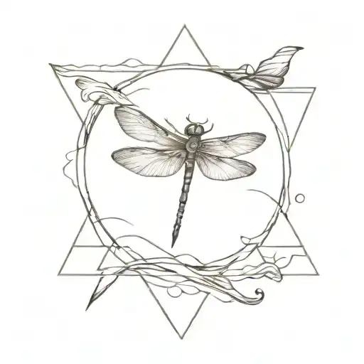 Triangle Tattoe With Dragon Fly And Beach
