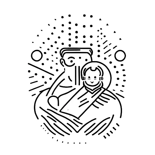 A Minimalist Tattoo Of A Silhouette Of A Father And Child Looking At The Sky