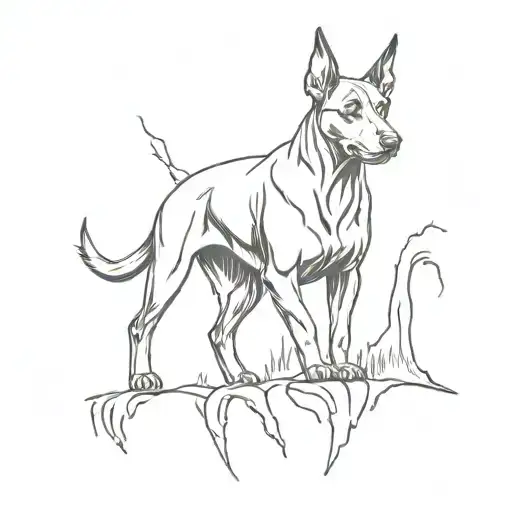 A Tatto For A Boy Who Loves Doberman And Waterfall Surrounded