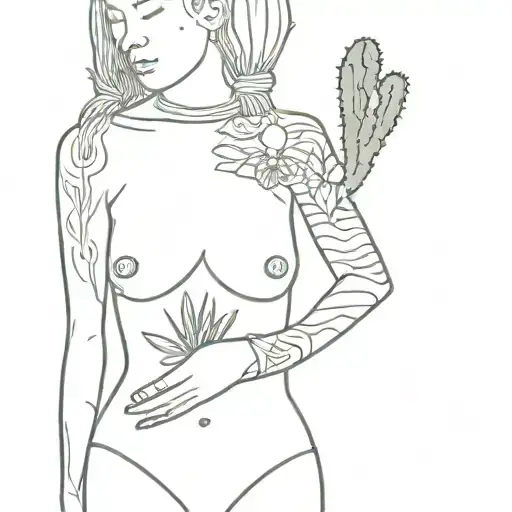 Torso Of Female With Cactus In Place Of Head