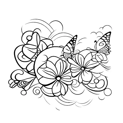 3 Butterflies With Flowers And A Cancer Sign