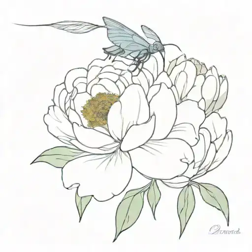 Colored A Delicate Tattoo With Peonies And A Moth That Is Above The Flower