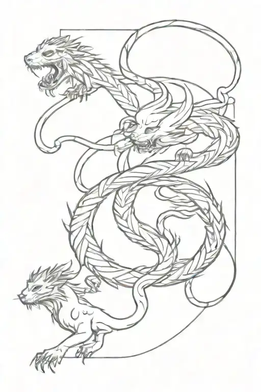 Dragon Intertwined With Tiger Rat And Monkey