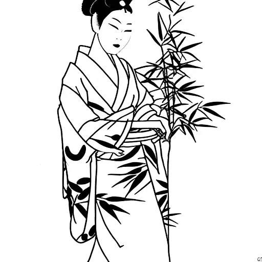 Geisha Wearing A Kimono Surrounded By A Serene Bamboo Forest