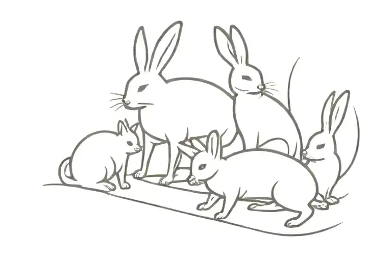 Three Bunnys Two Cats And One Dog Playing