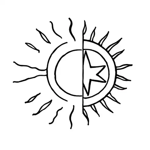Celestial Themed Tattoo Featuring Half A Sun And Half A Star