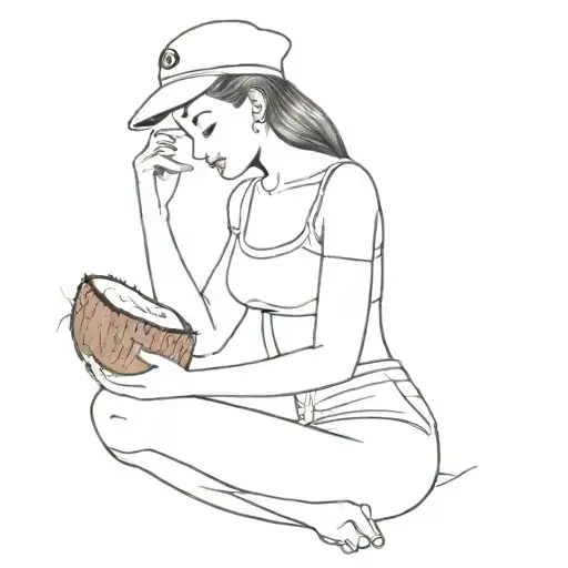 A Minimalistic Sailor Woman Who Has A Coconut And A Bread In Her Hands