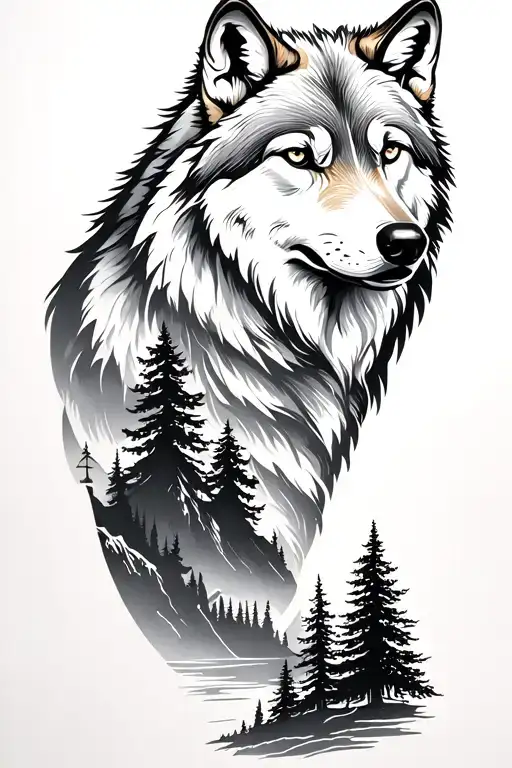 Wolf And Mountains And Trees