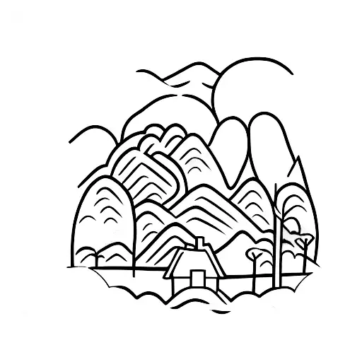 Road True Rice Fields With Mountains And A Cow And A Little House In Laos