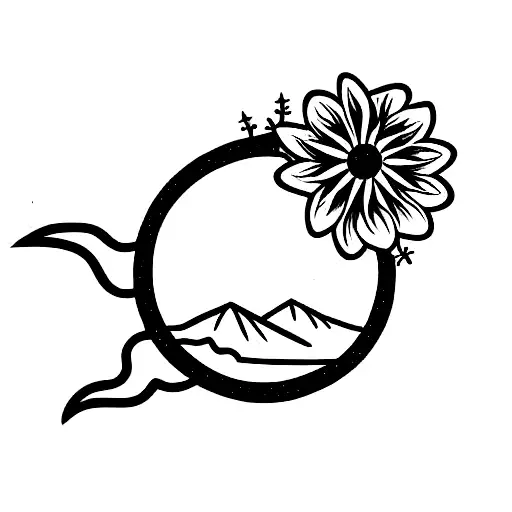 Volcano With Flowers And Sun