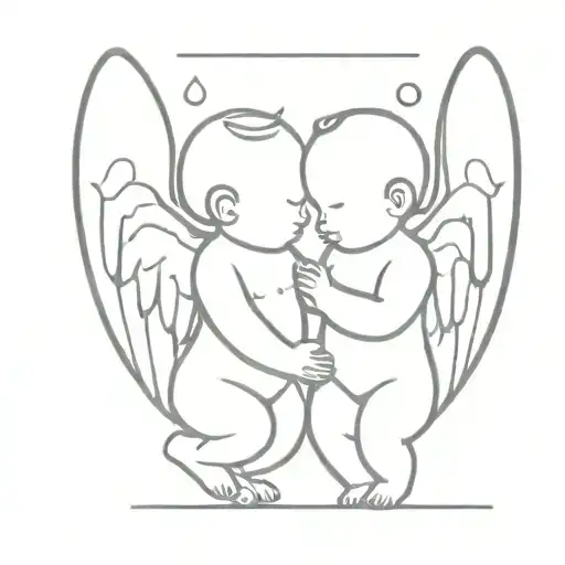 Twin Angel Babies Holding Each Other