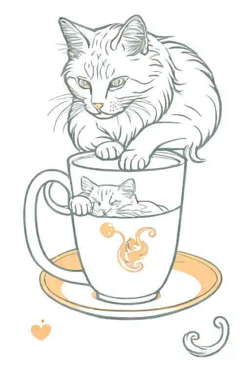 Domestic Orange And White Longhair Cat Drinking From A Teacup
