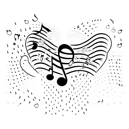 A Minimalist Cloud With Musical Notes Raining Down Onto A Heart-shaped Hot Chocolate Mug