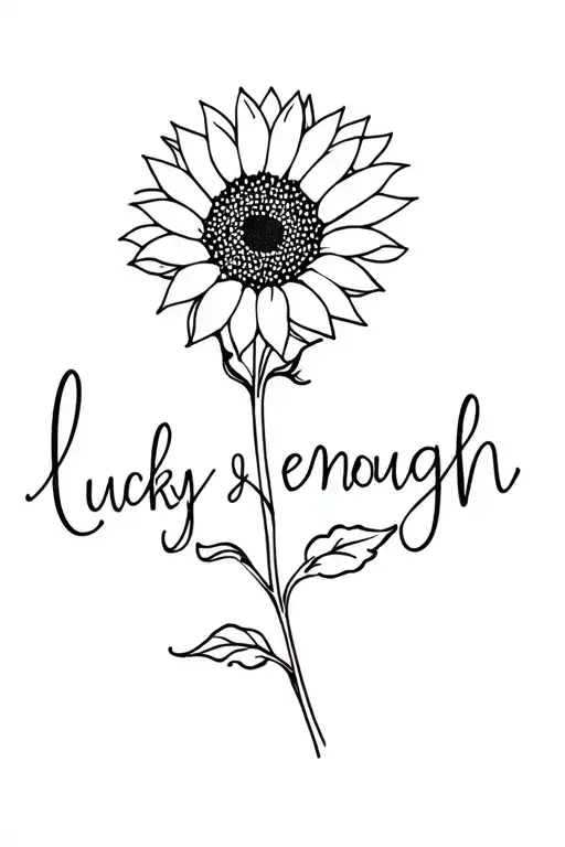 Sunflower With Lucky Enough Written In The Stem