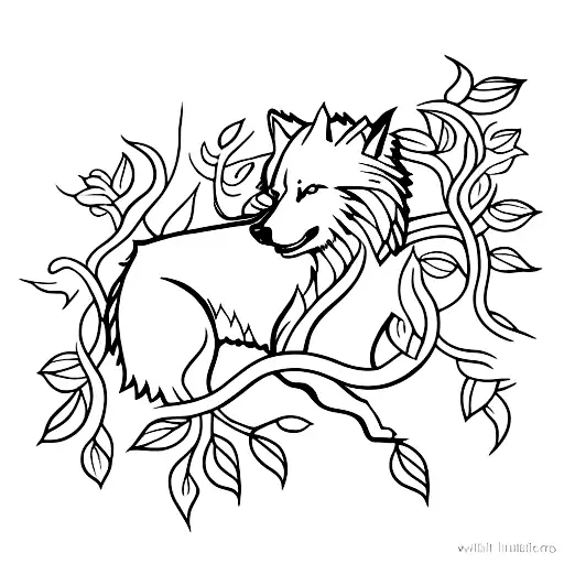 Wolf With Vines And Trees