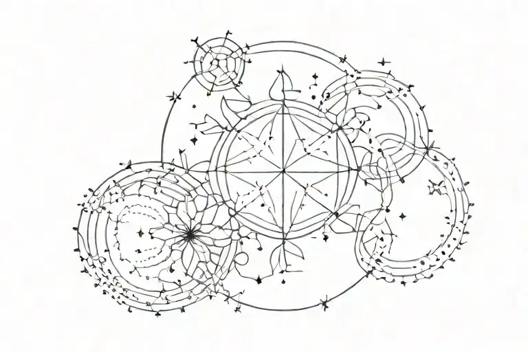 A Delicate Dot Work Design With Gemini And Taurus Constellations