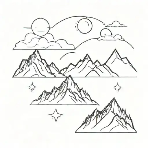 3 Small Mountains With A Sun
