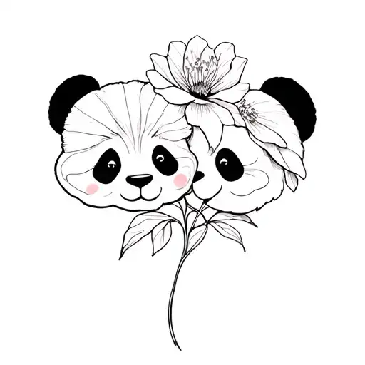 Two Panda And Loto Flower Blooming