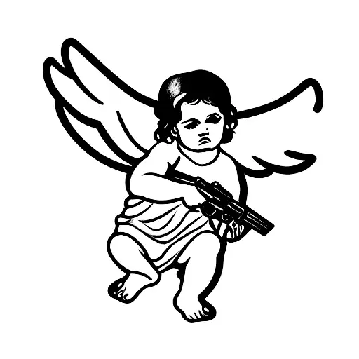 Greek Baby Angel Holding A Gun