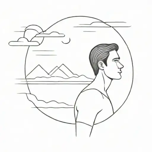 Line Drawing Man And Sunrise Background