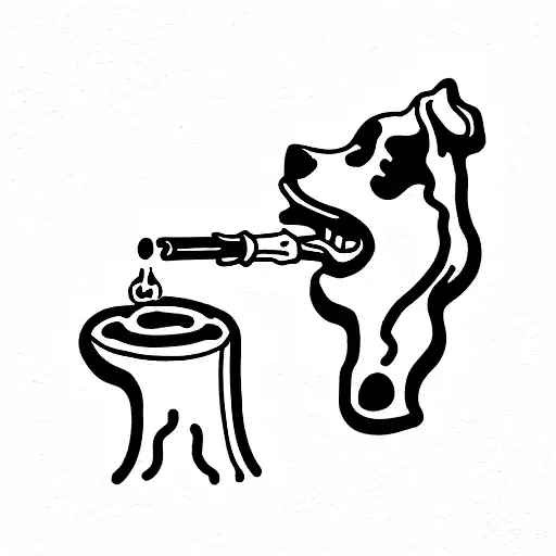 Fluffy White Dog Smoking A Pipe