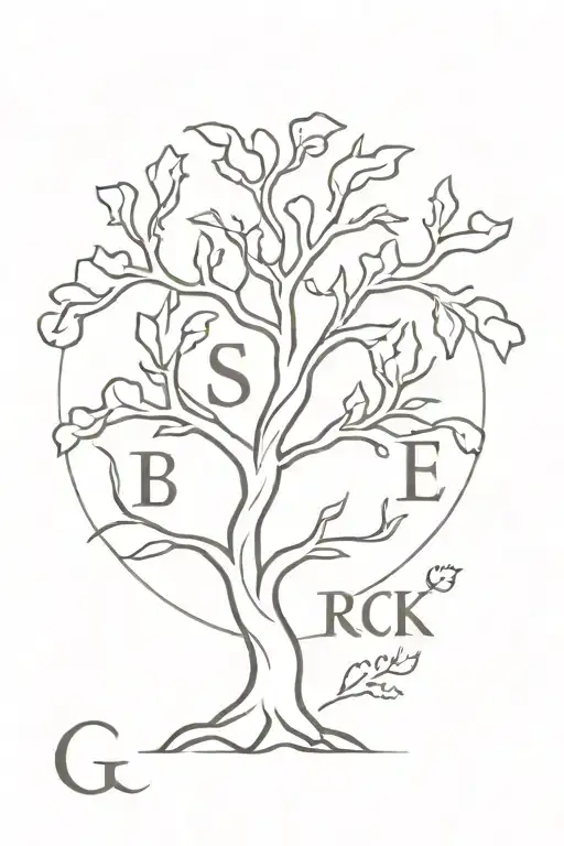 Oak Tree And Initials Intertwined