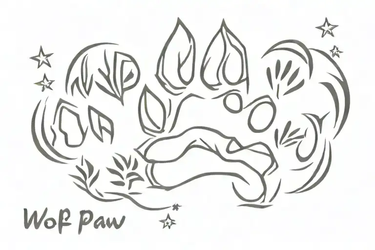Wolf Paw Print Names Inside Representing