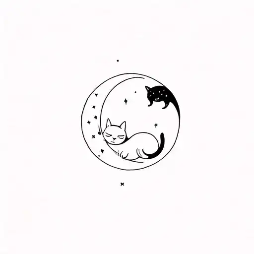 Black Cat Sleeping Moon