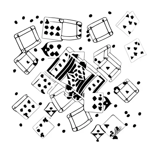 A Minimalist Tattoo Of A Deck Of Playing Cards With Coffee Beans Scattered Around