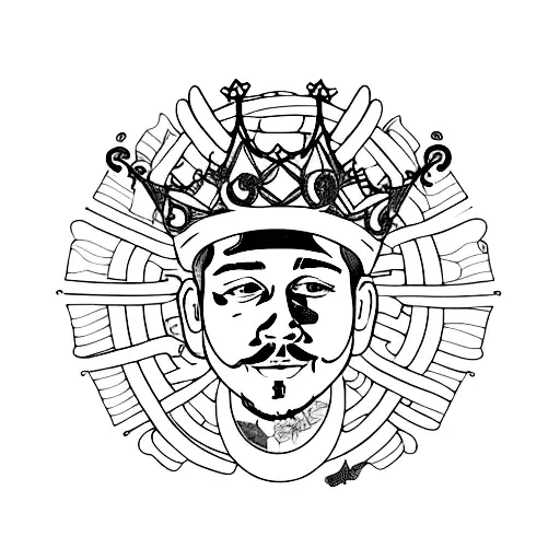 Portrait Of Post Malone With A Crown Made Of Music Notes