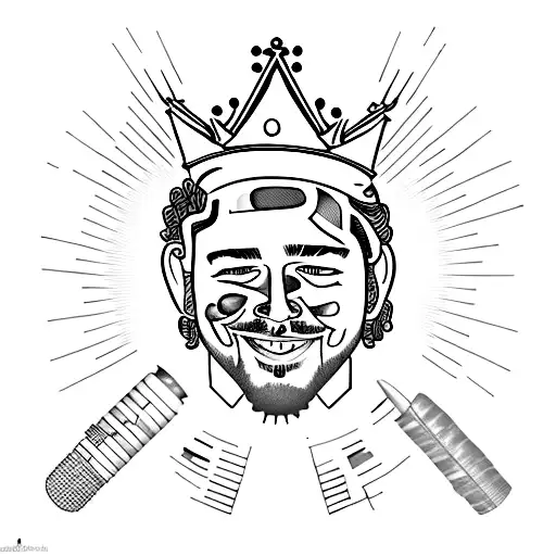 Portrait Of Post Malone With A Crown Made Of Music Notes