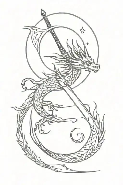 Sun Moon Clouds Sword And Dragon Wrapped
