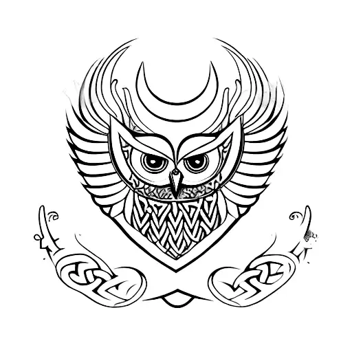 Tribal Owl With Viking Symbols