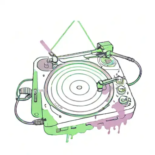 Record Player With A Tie Dye Purple And Green Record With The Word Lover On It