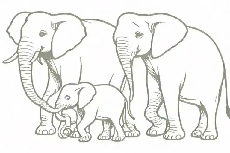 2Adult Elephants With 5 Baby Elephant Walking In A Line