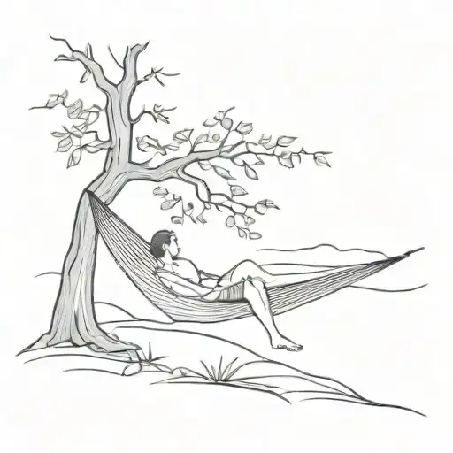 Create A Tattoo Featuring A Serene Scene Of A Person Relaxing In A Hammock Under A Tree