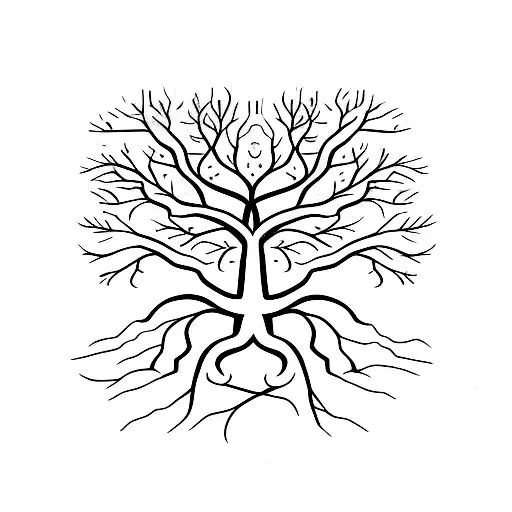 A Minimalist Tattoo Of A Tree With Roots Shaped Like A Family Tree