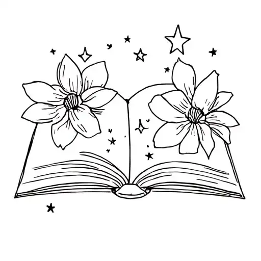 Open Book With Flowers And Stars