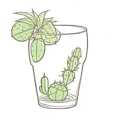 Glass Of Gin And Tonic Drink Decorated With Cactus