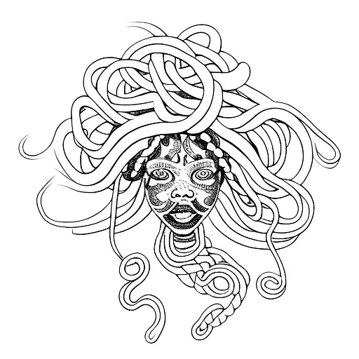 African American Medusa With Intricate Dreadlocks And A Snake Wrapped Around Her