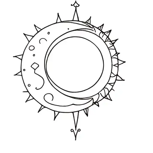 Sun And Moon Tattoo Design Combining