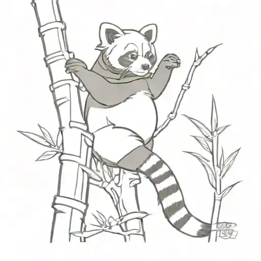 Red Panda Climbing Bamboo Tree