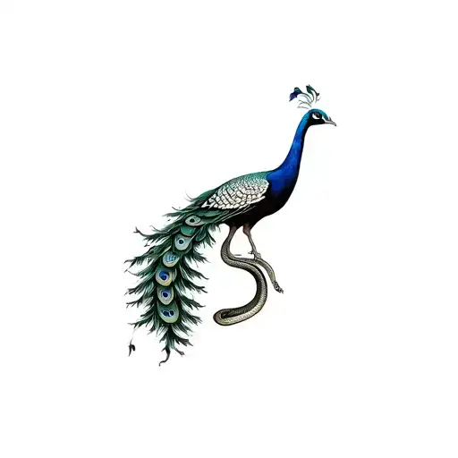 Peacock Holding A Snake Wrapped